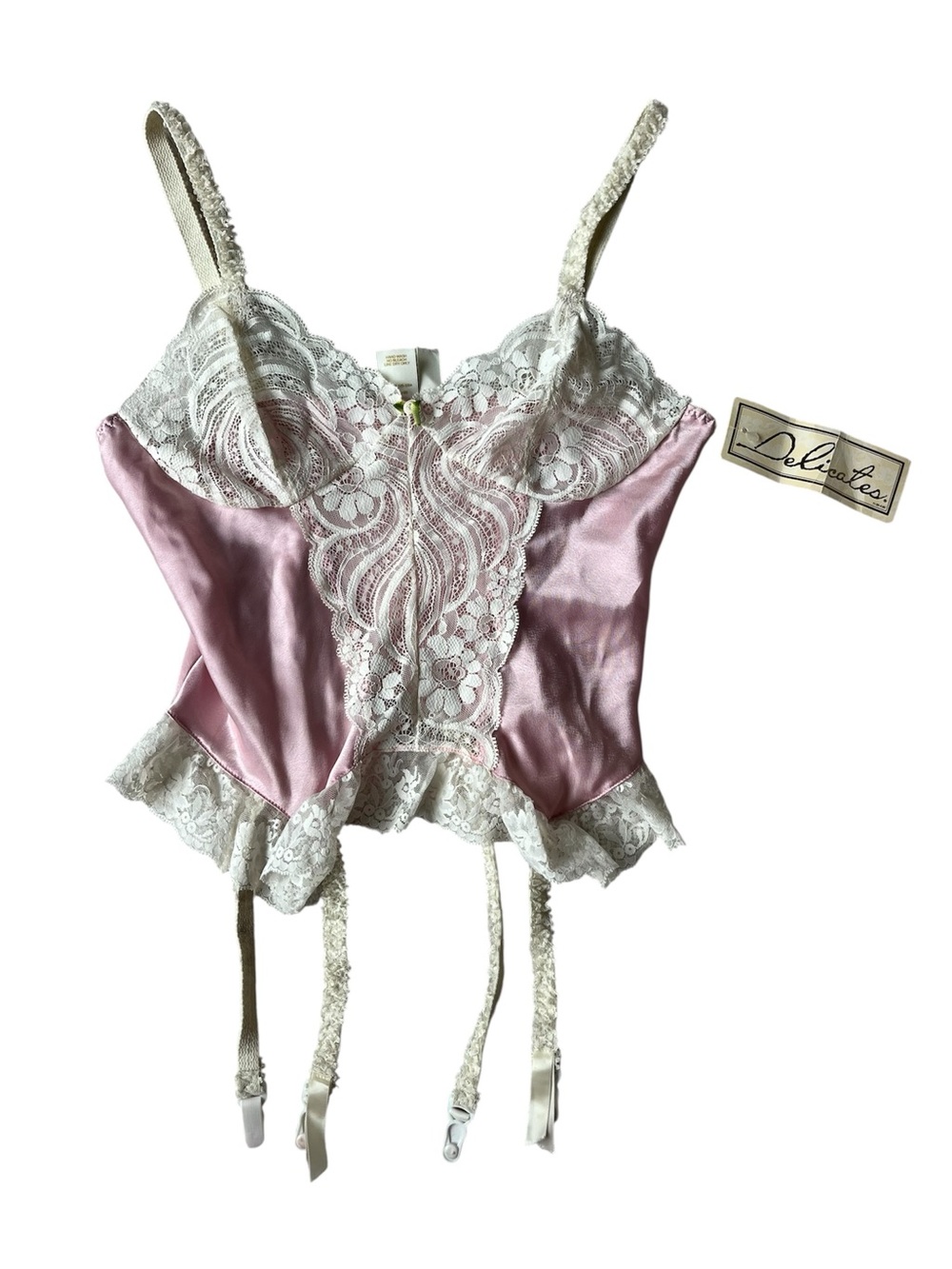 VINTAGE NWT DELICATES PINK LACE BUSTIER TOP MEDIUM WOMENS